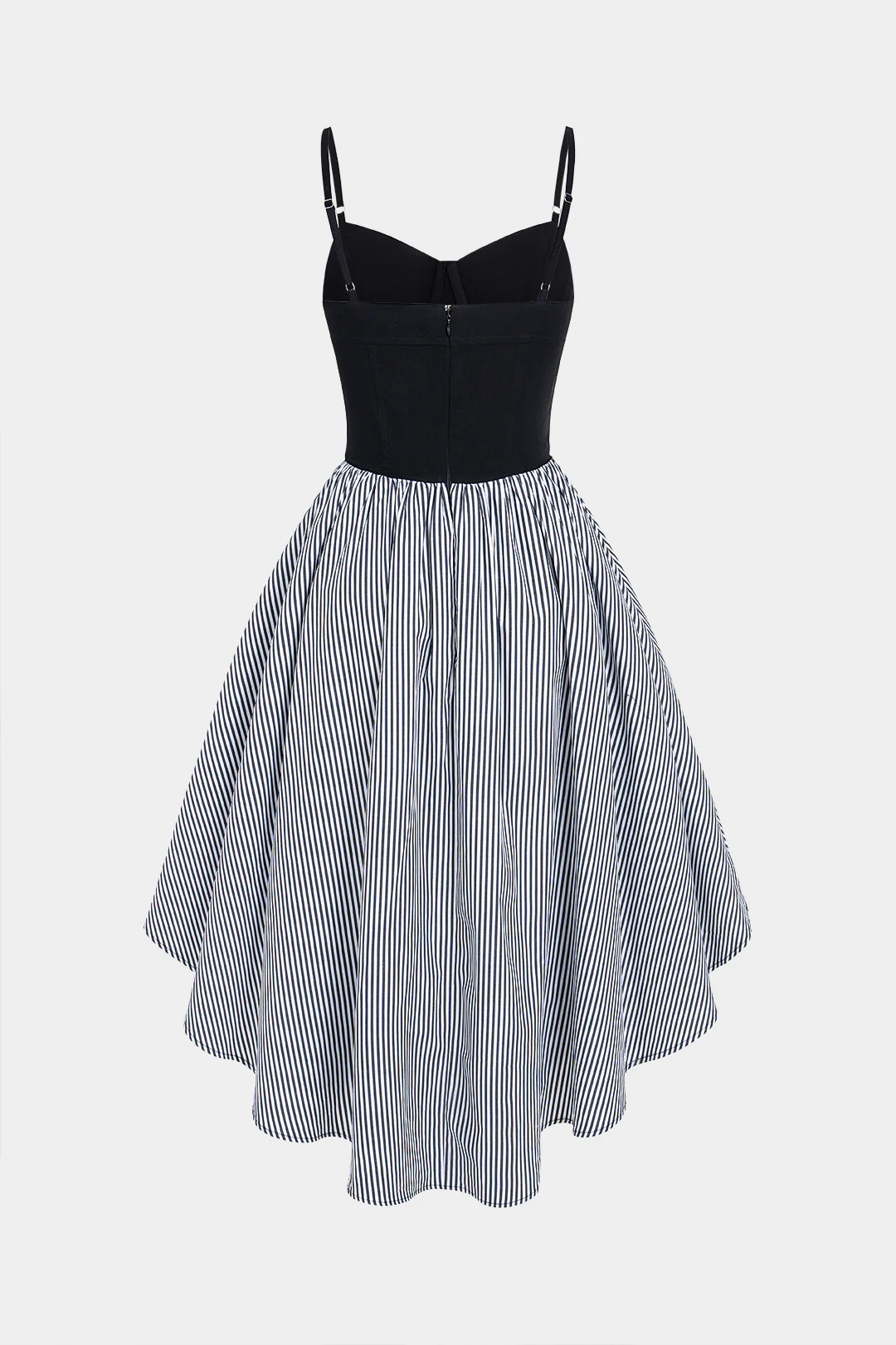 Contrast Stripes Print Asymmetrical Ruched Sleeveless Midi Dress - Image 2