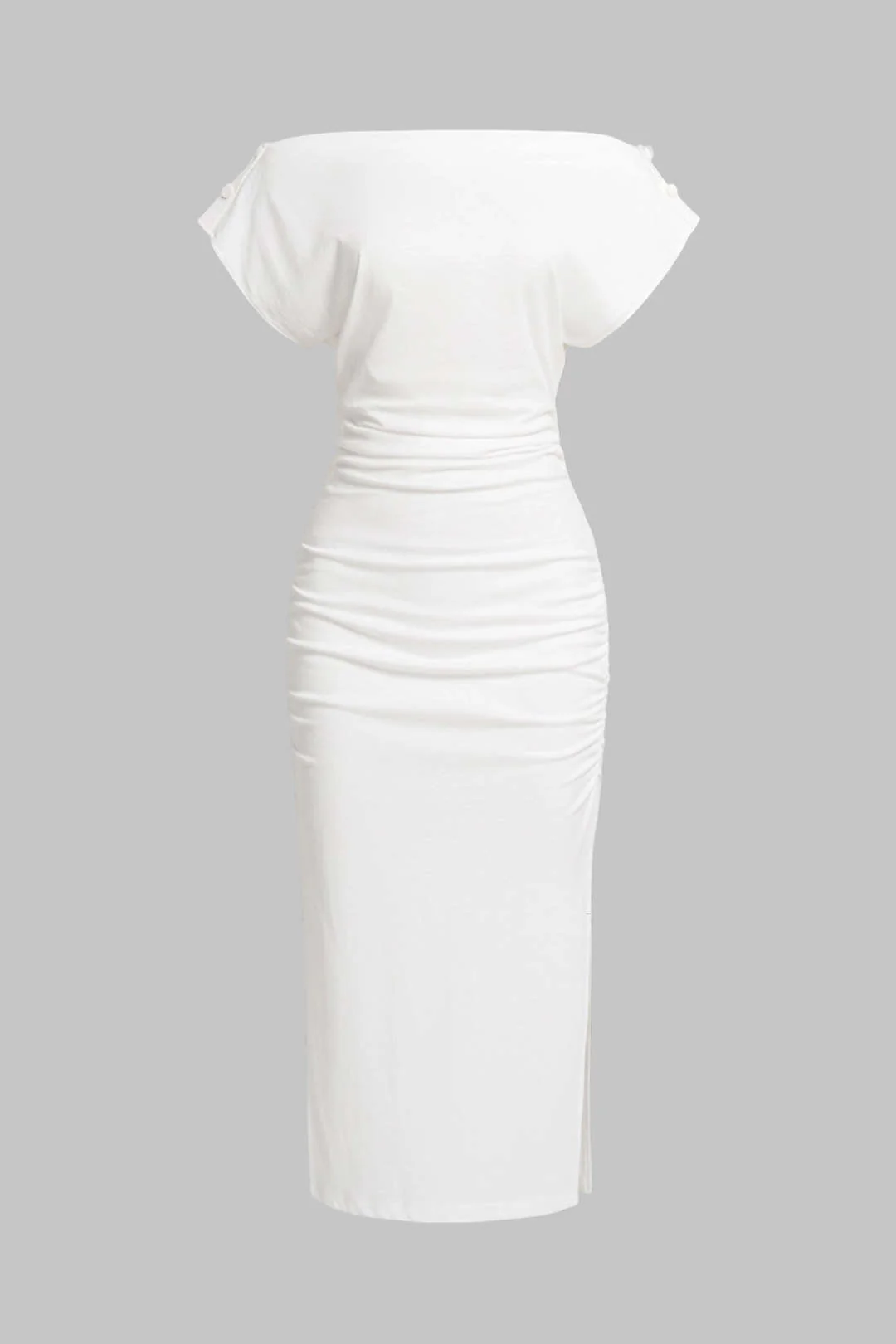 Solid Button Short Sleeve Midi Dress
