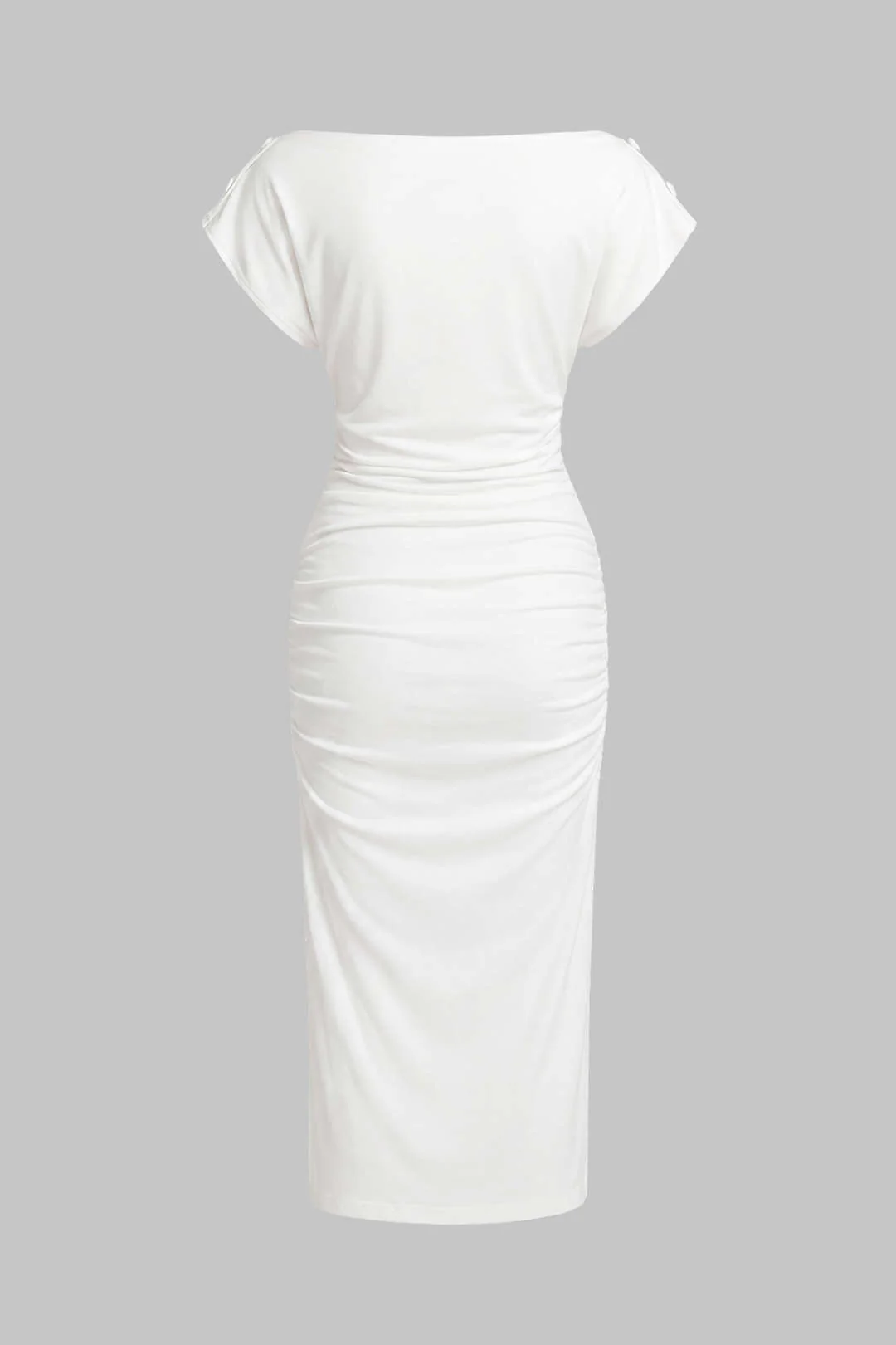 Solid Button Short Sleeve Midi Dress - Image 2