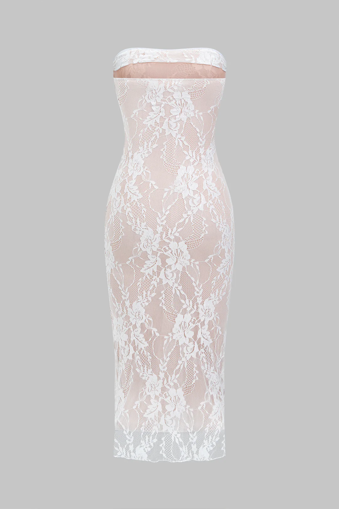 Lace Trim Ruched Strapless Maxi Dress - Image 4