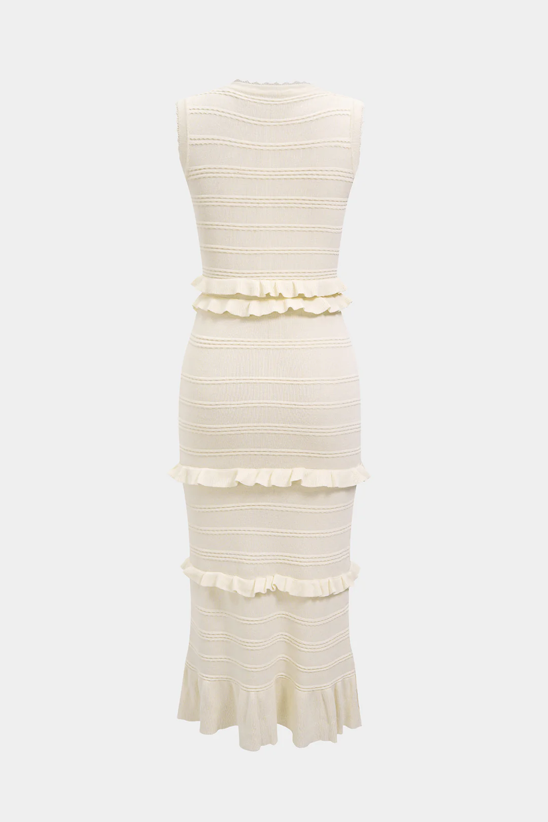 Knit Ruffle Round Neck Ruched Sleeveless Maxi Dress - Image 3