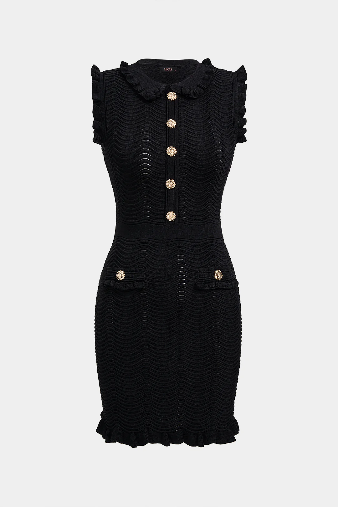Metallic Button Cut Out Scallop Edge Sleeveless Midi Dress