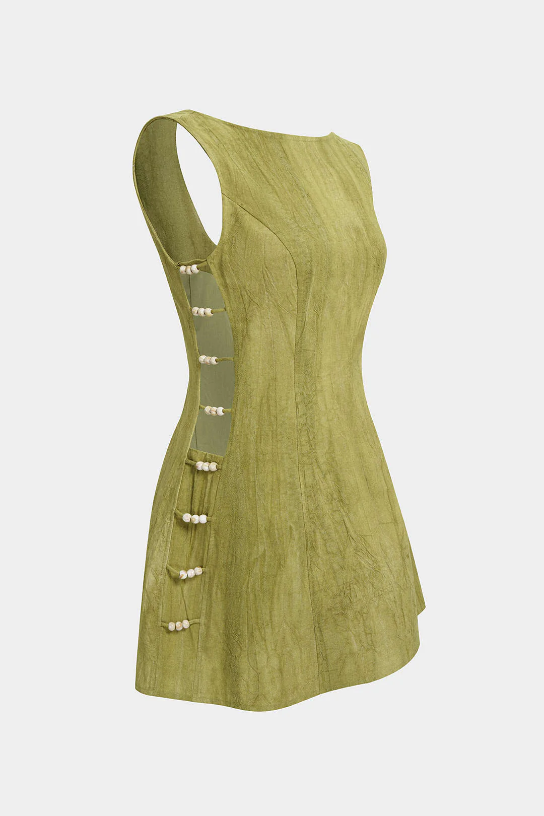 Linen Beaded Backless Cut Out Sleeveless Mini Dress - Image 7