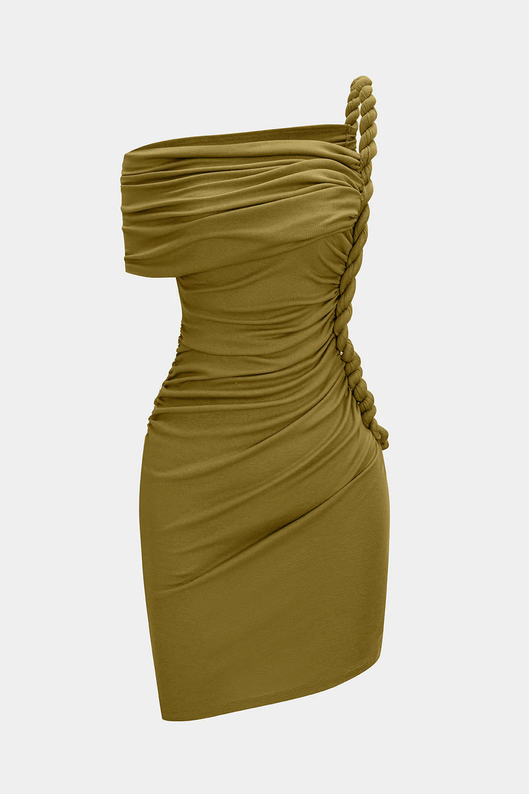 Ruched Twist Knot One Shoulder Short Sleeve Mini Dress - Image 9
