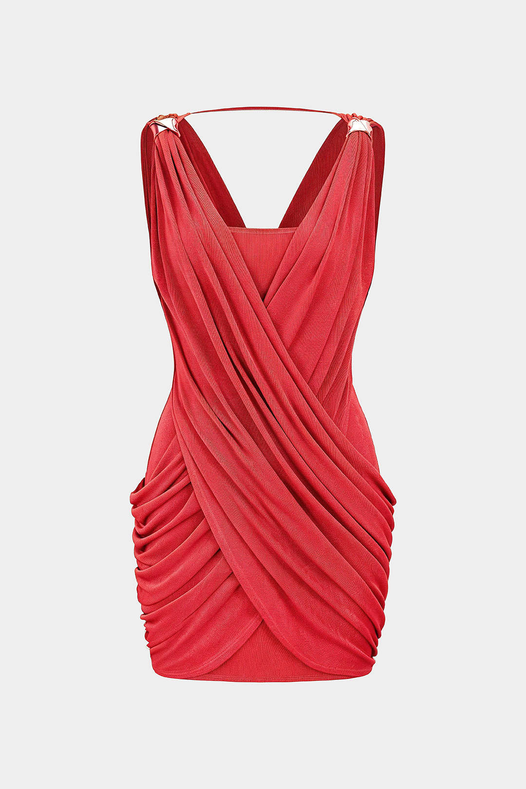 Crossed V-Neck Ruched Metallic Decor Sleeveless Mini Dress - Image 9