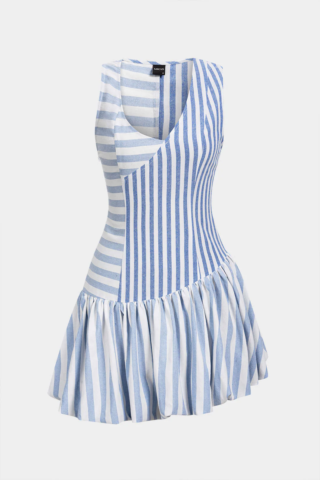 Stripes Print Asymmetrical Ruched Sleeveless Mini Dress