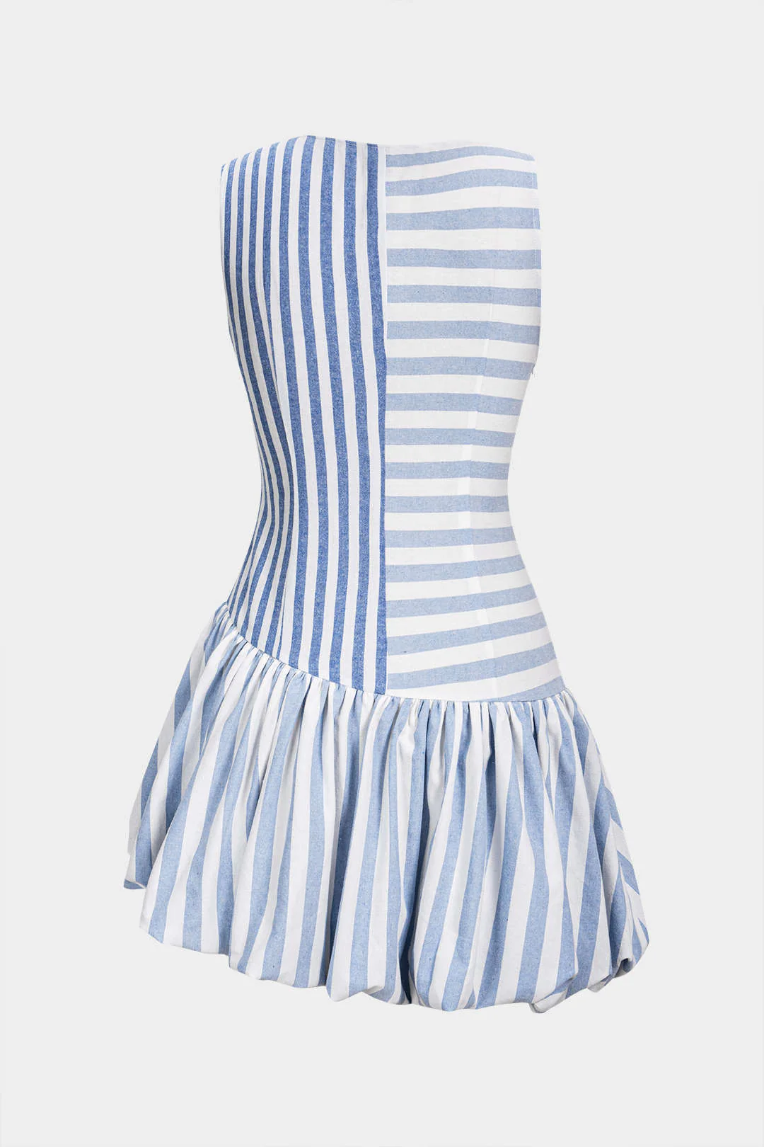 Stripes Print Asymmetrical Ruched Sleeveless Mini Dress - Image 2