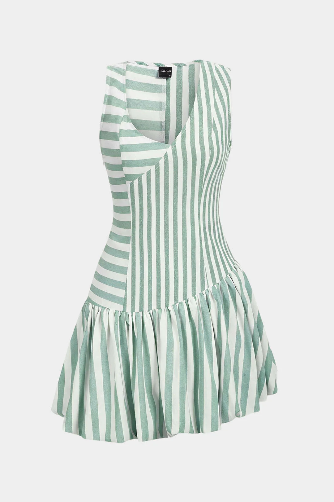Stripes Print Asymmetrical Ruched Sleeveless Mini Dress - Image 5
