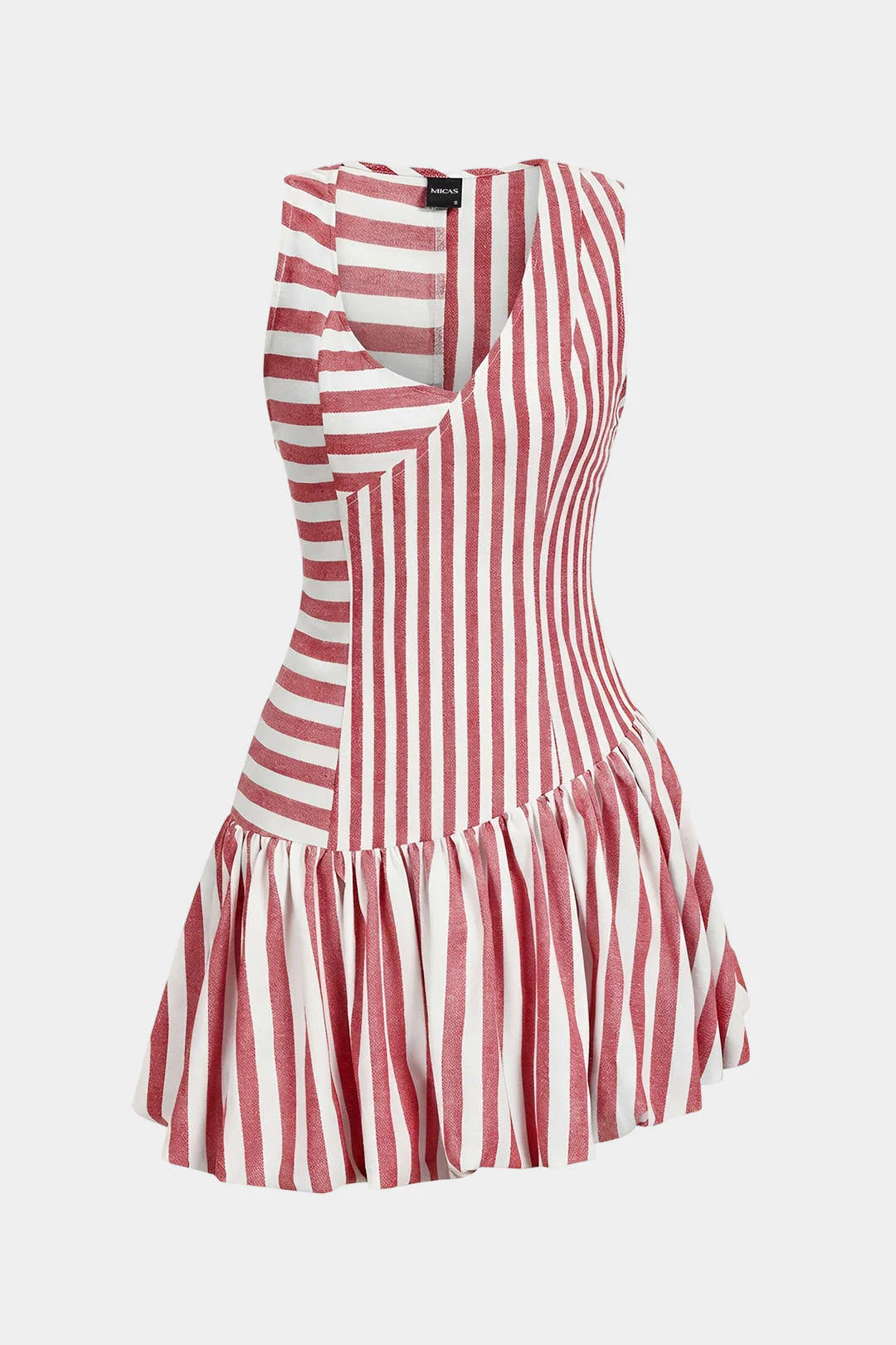 Stripes Print Asymmetrical Ruched Sleeveless Mini Dress - Image 7