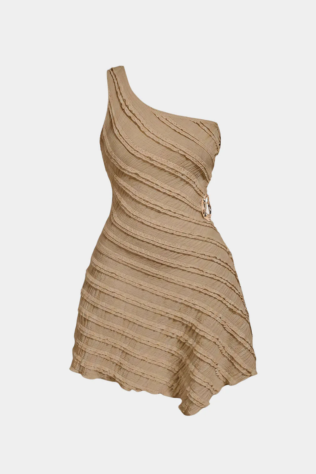 Plus Size Metallic Decor One Shoulder Sleeveless Mini Dress - Image 6