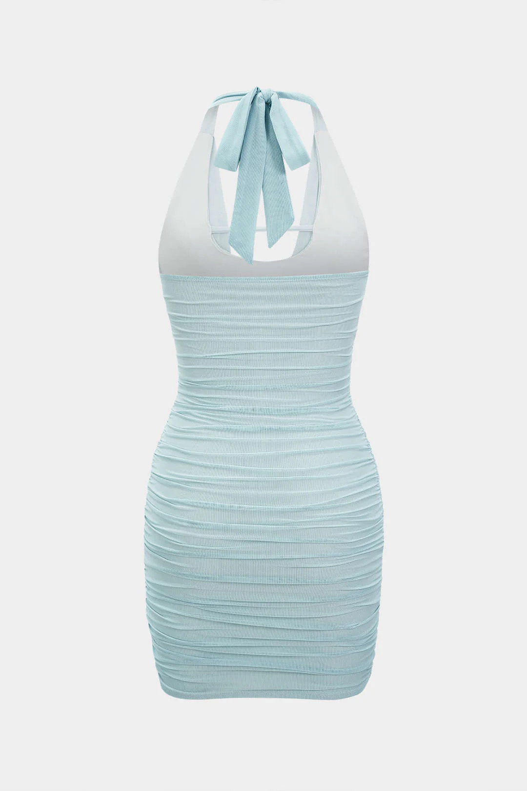 Mesh Halter Draped Cowl Neck Sleeveless Mini Dress - Image 2