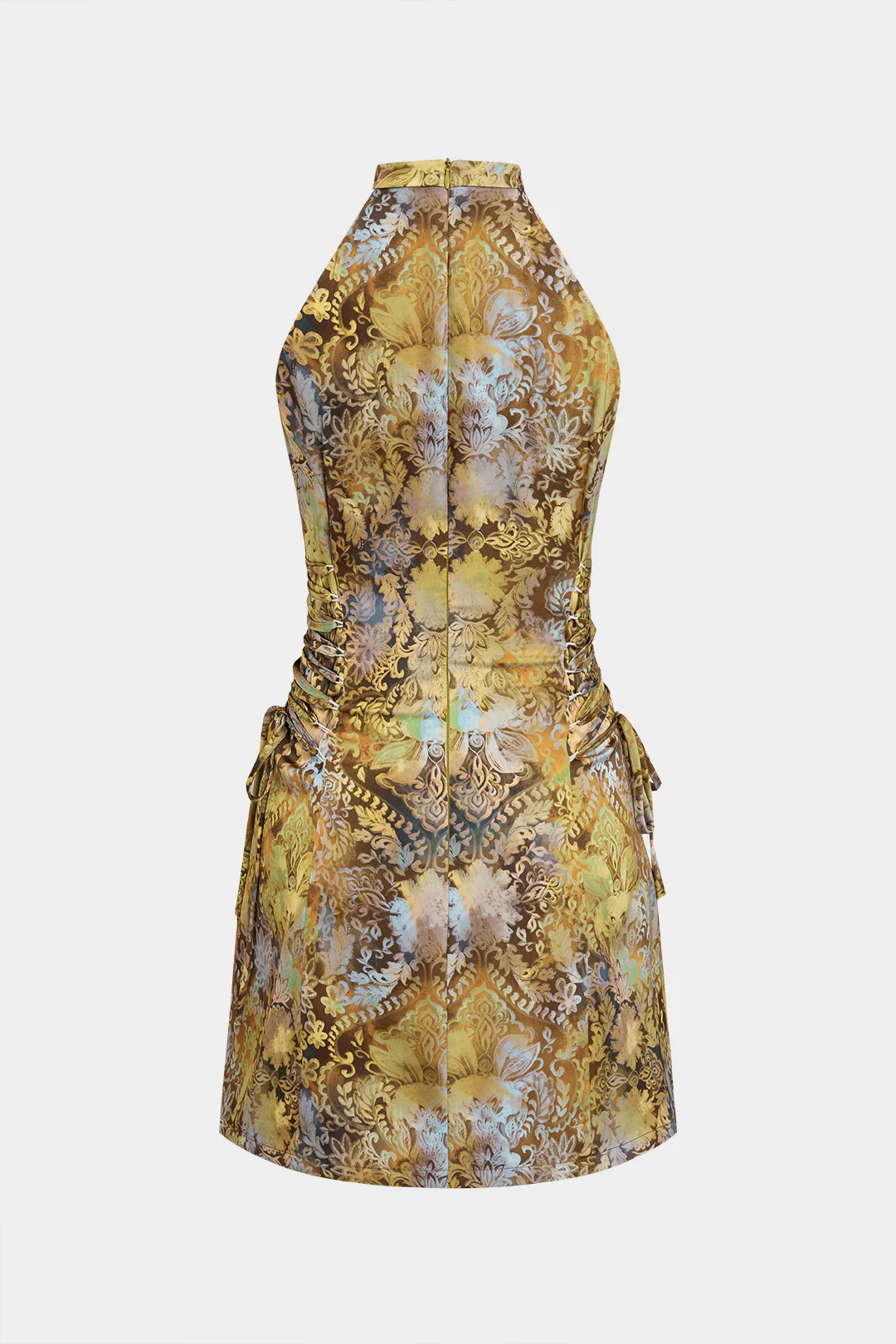 Floral Palm Leaf Print Drawstring Cut Out Sleeveless Mini Dress - Image 8