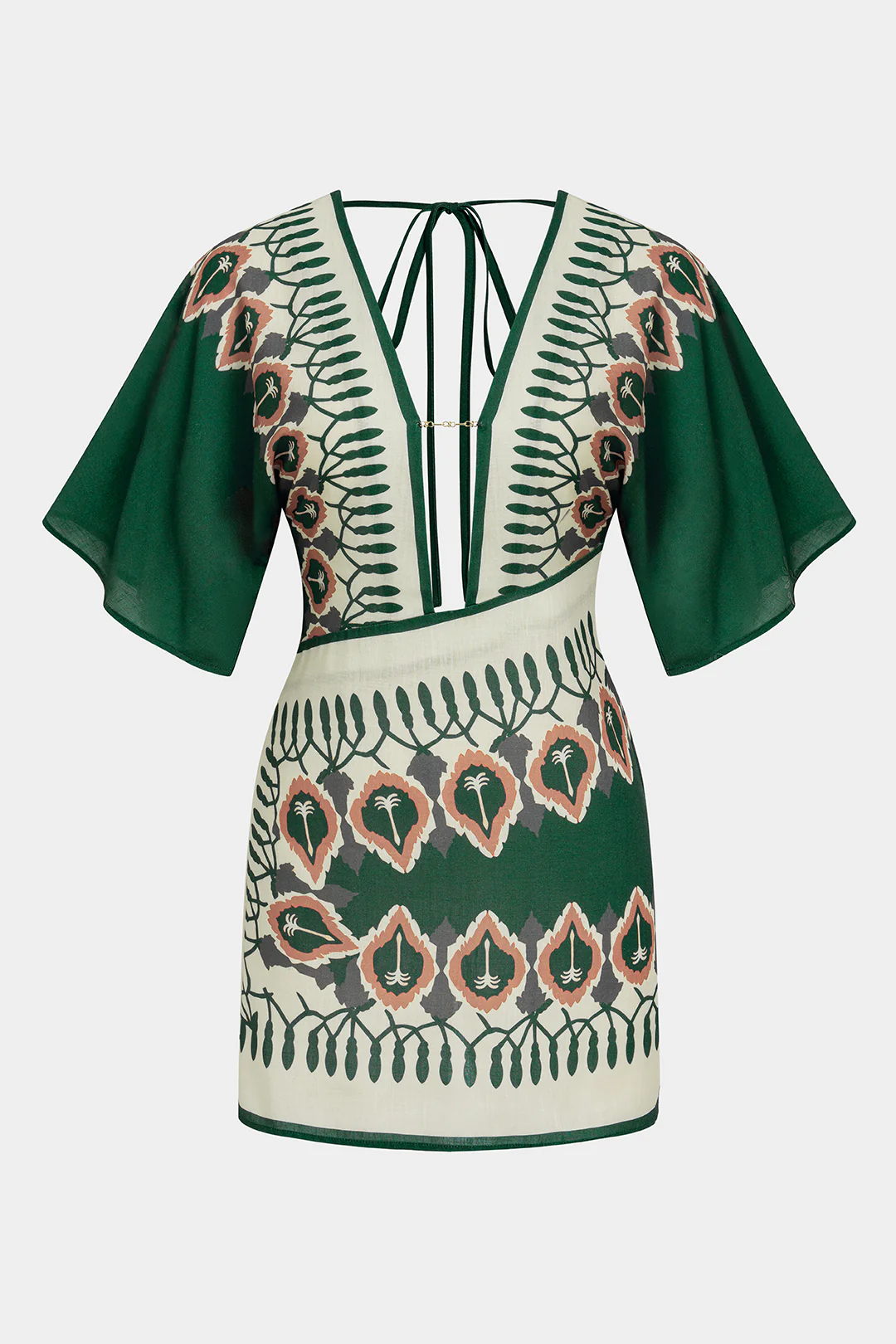 Artistic Print Linen Deep V-Neck Short Sleeve Mini Dress - Image 2