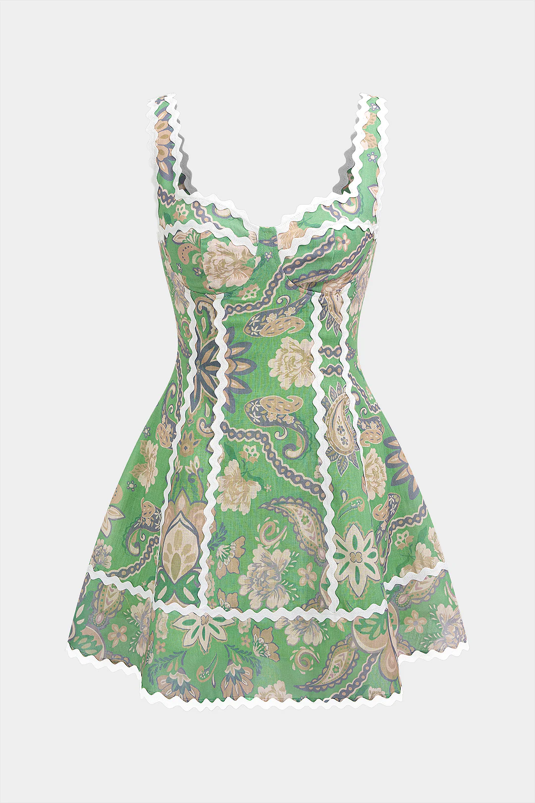 Paisley Print Contrast Trim Sleeveless Mini Dress - Image 2