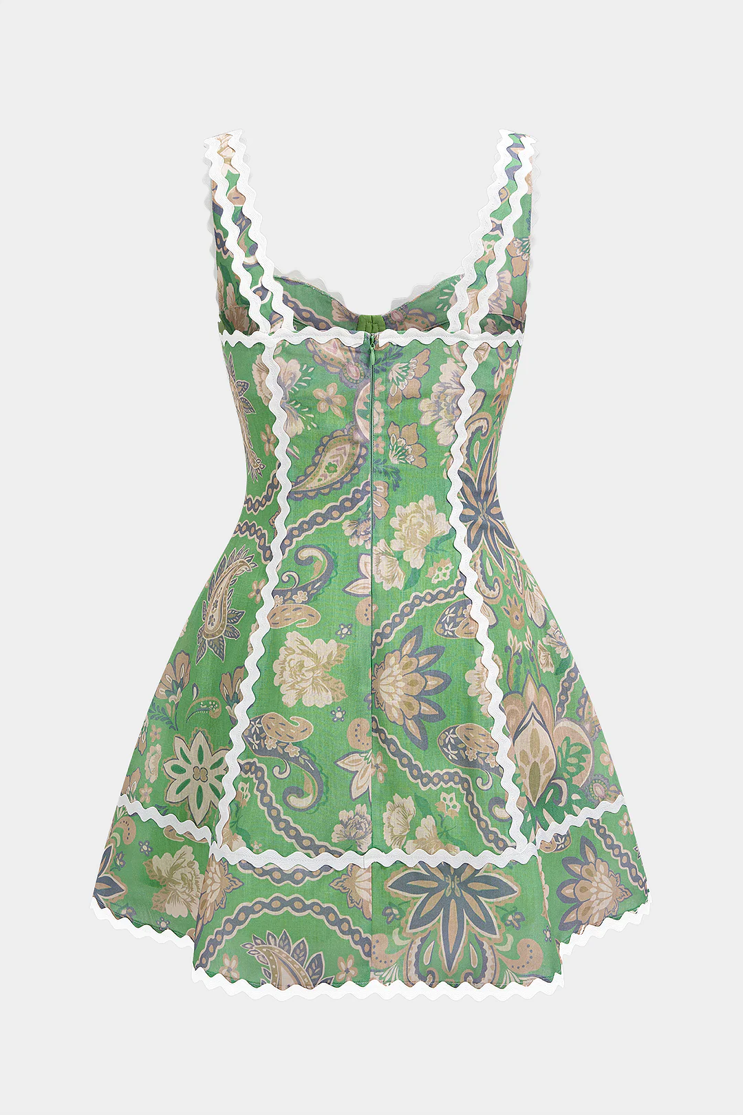 Paisley Print Contrast Trim Sleeveless Mini Dress - Image 3