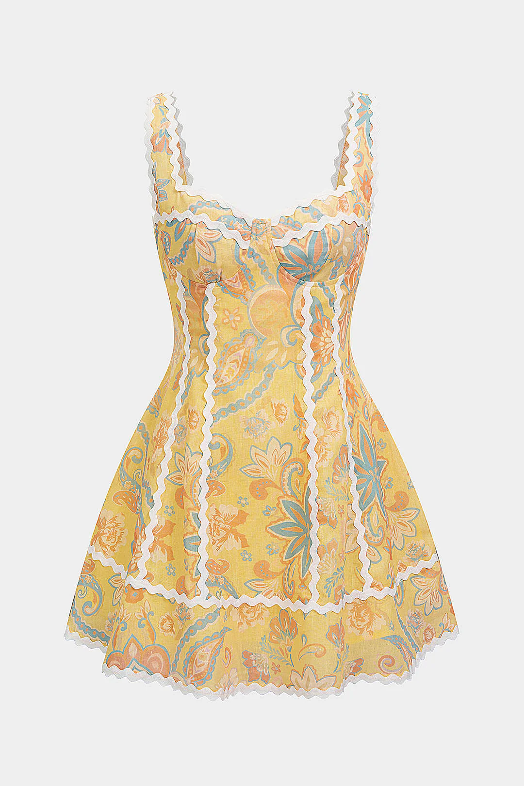 Paisley Print Contrast Trim Sleeveless Mini Dress - Image 6