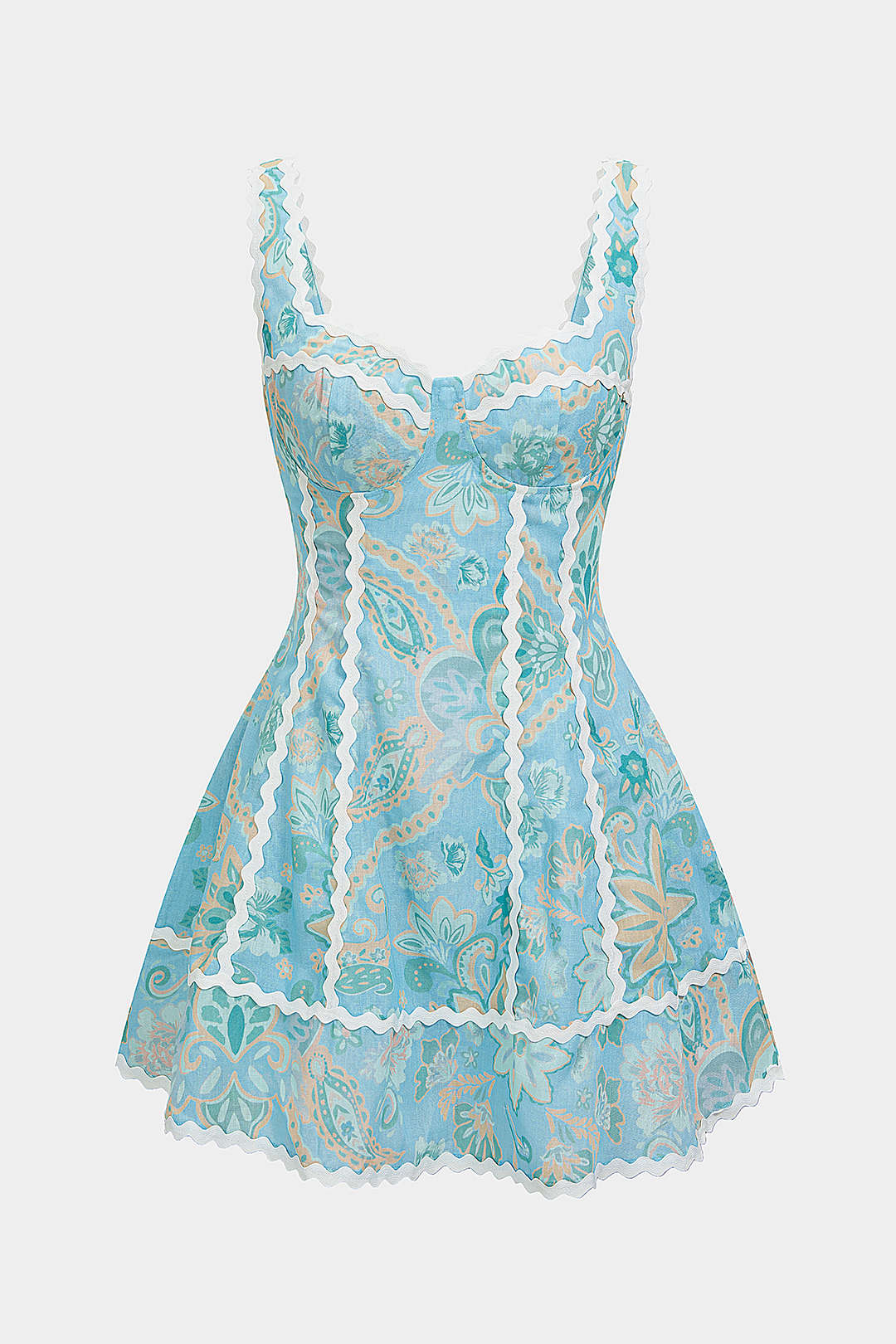 Paisley Print Contrast Trim Sleeveless Mini Dress - Image 7