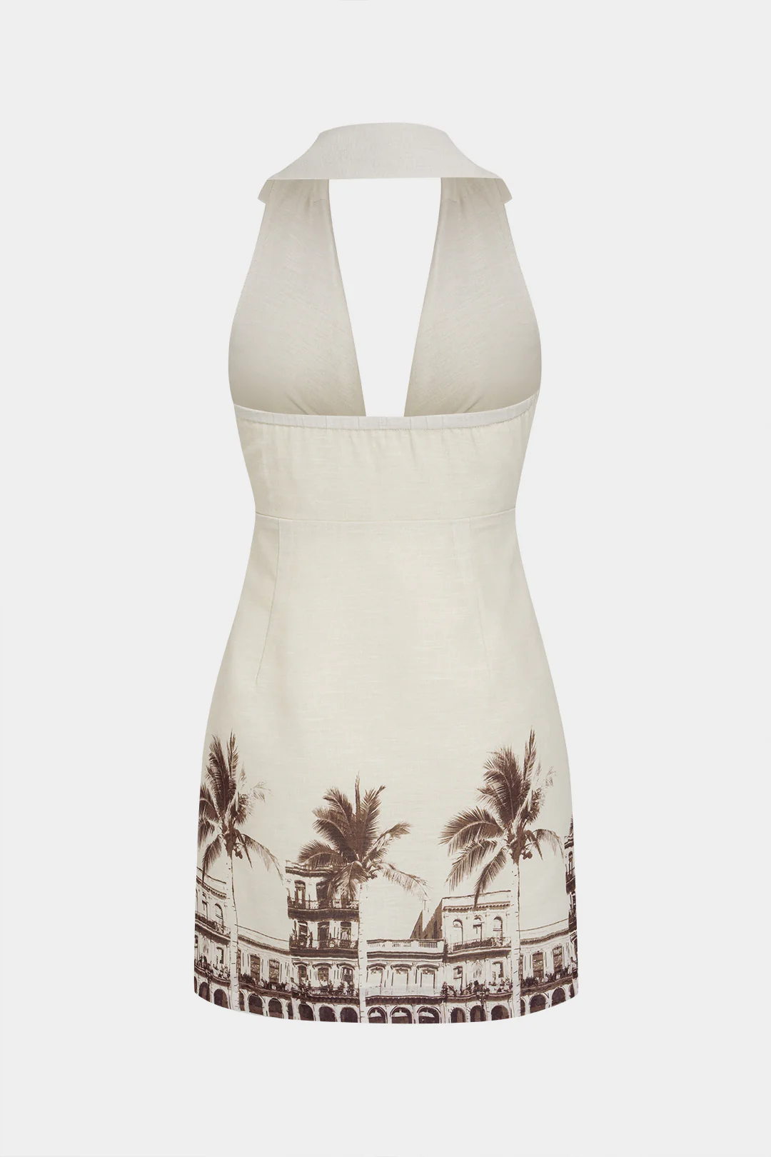Palm Leaves Print V-Neck Knotted Backless Sleeveless Mini Dress - Image 2