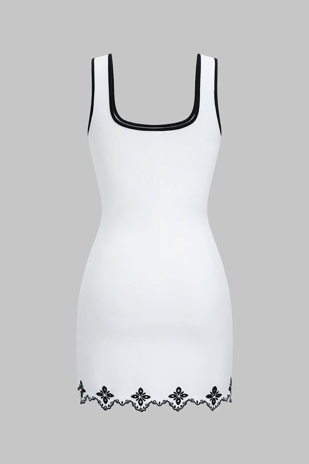 Contrast Embroidery Pearls Sleeveless Mini Dress - Image 3