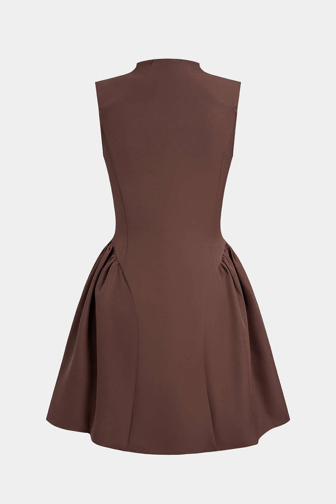 Mock Neck Button Ruched Sleeveless Mini Dress - Image 3