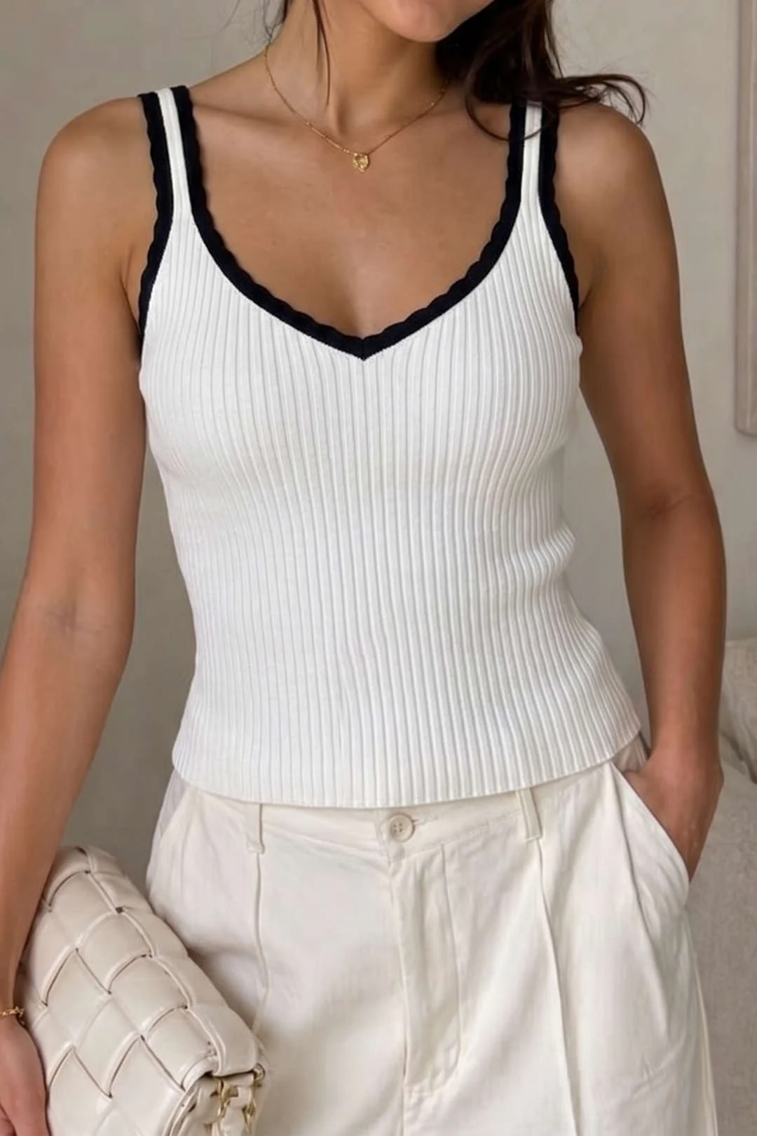 Knit Contrast Cami Top - Image 4