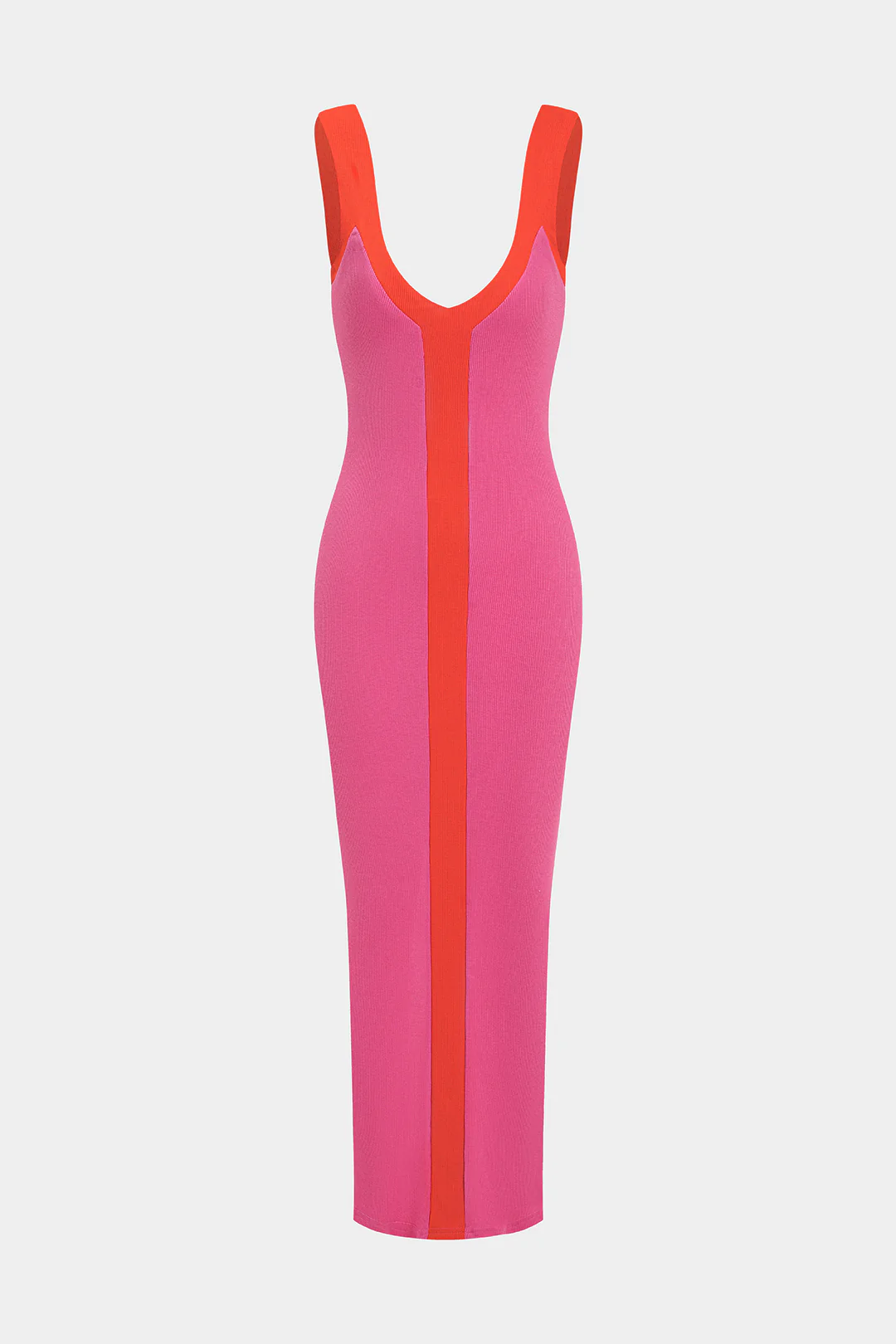 Colorblock V-neck Ribbed Split Maxi Dress - Image 11