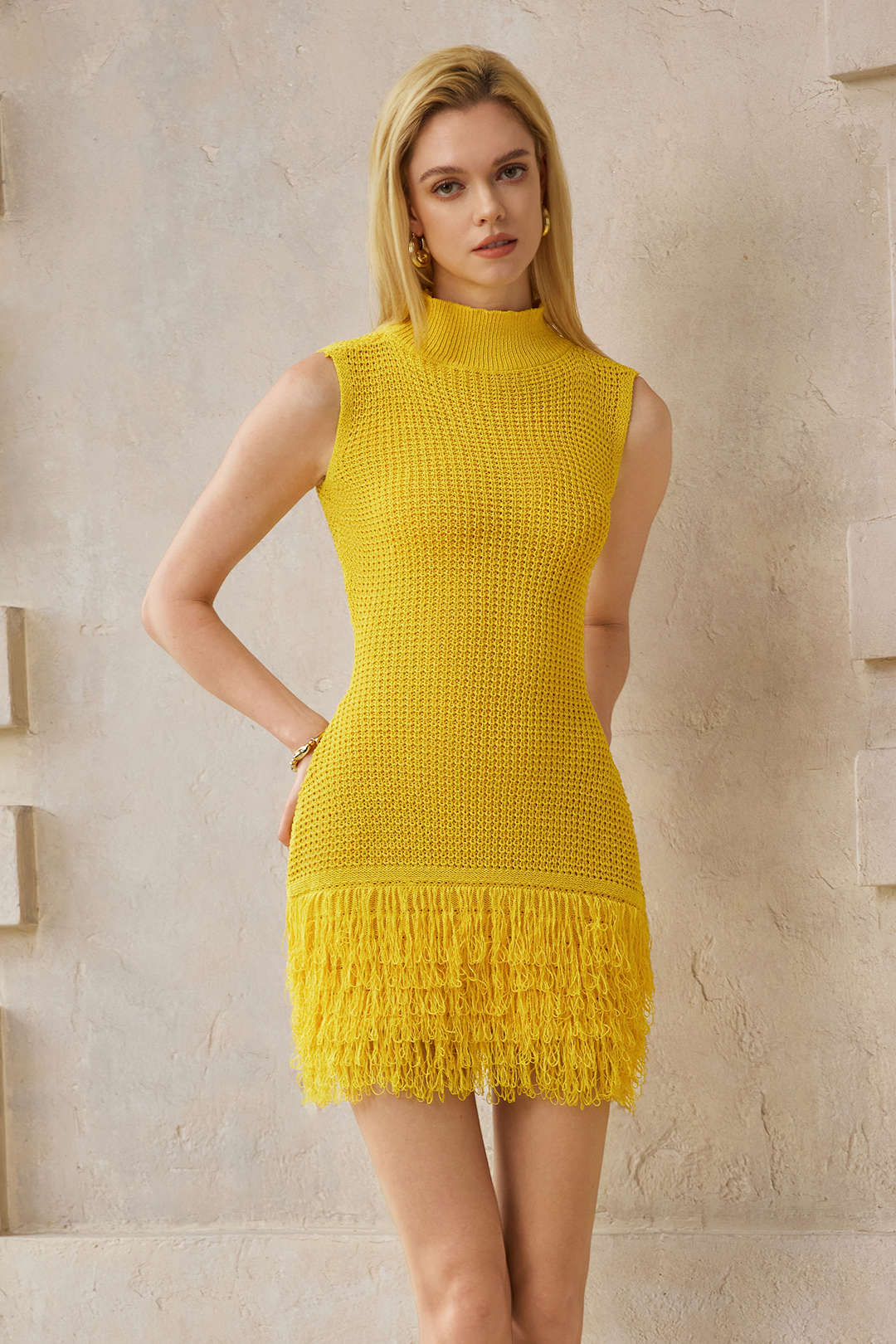 Knit Fringe Sleeveless Mini Dress - Image 6