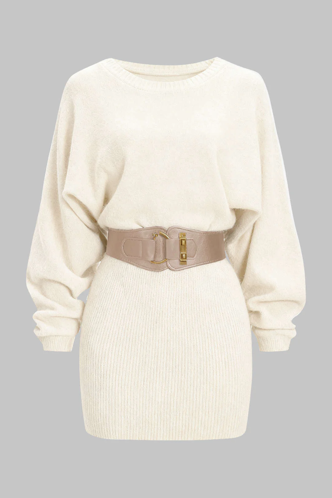 Knit Belted Batwing Long-Sleeve Mini Dress - Image 10