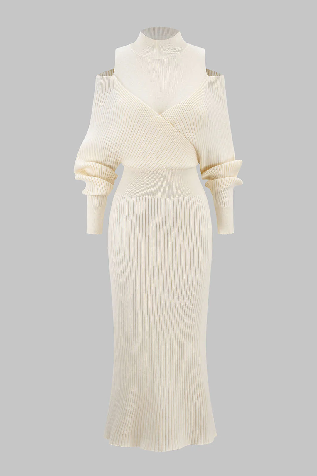 Knit Mock Neck Cut Out Ribbed Long Sleeve Maxi Dress - Image 6