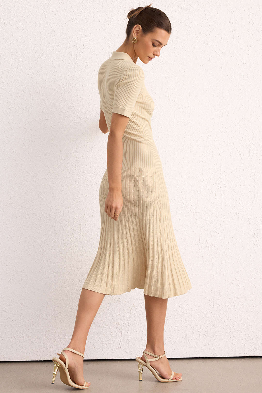Knit Metallic Button Short Sleeve Midi Dress - Image 5