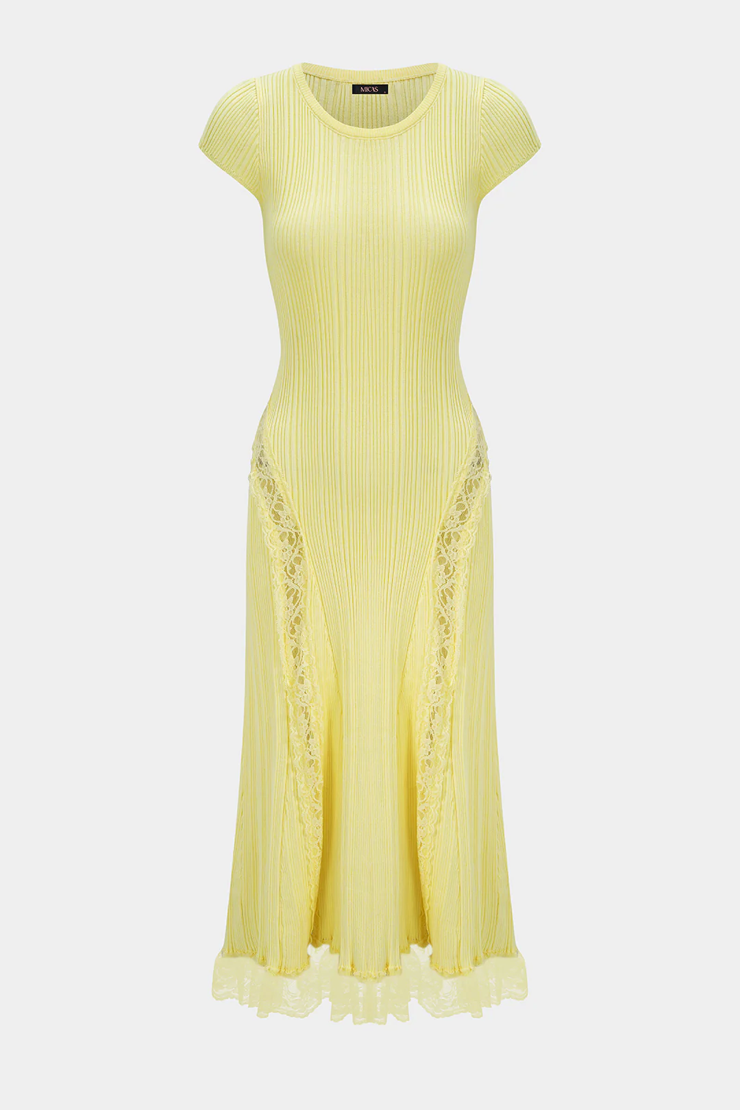 Knit Patchwork Lace Trim Round Neck Short Sleeve Maxi Dress