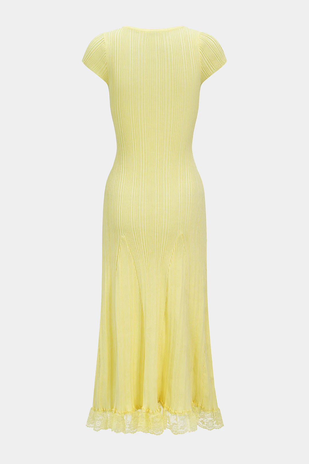 Knit Patchwork Lace Trim Round Neck Short Sleeve Maxi Dress - Image 2