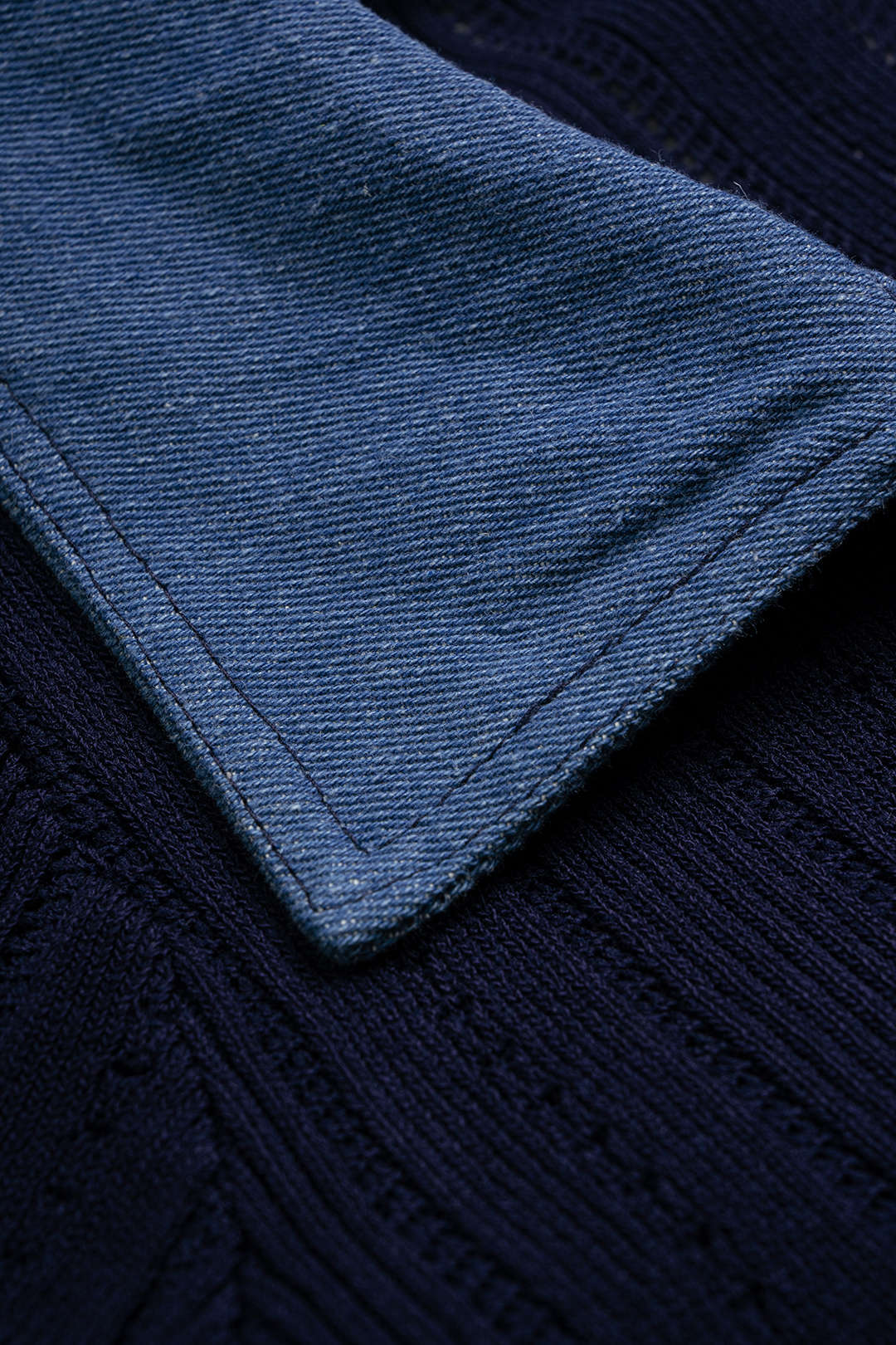 Open Knit Patchwork Denim Lapel Button Short Sleeve Maxi Dress - Image 4