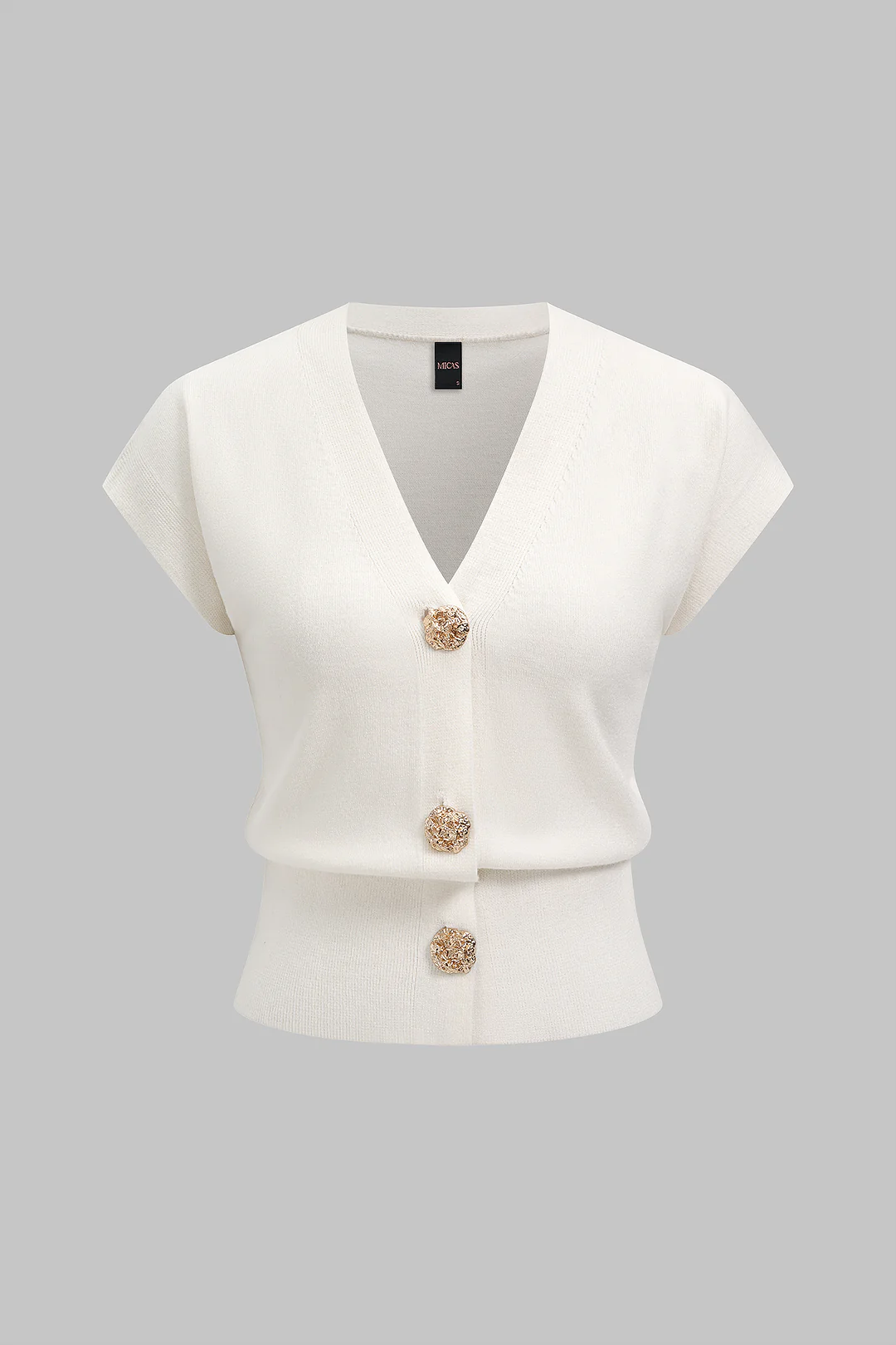 Knit V-Neck Metallic Short-Sleeve Top