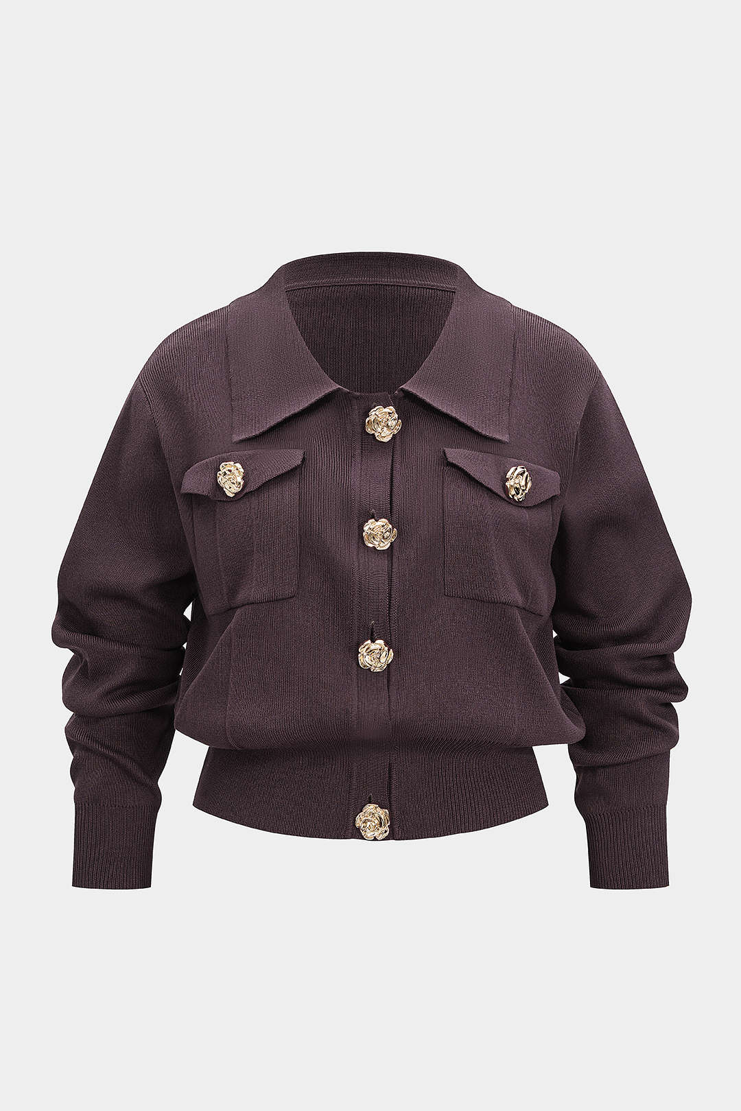 Plus Size Knit Metallic Button Cardigan
