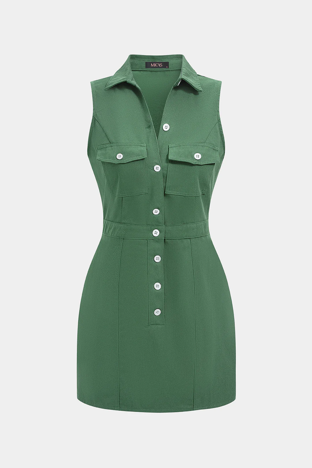 Button Pocket Sleeveless Mini Dress