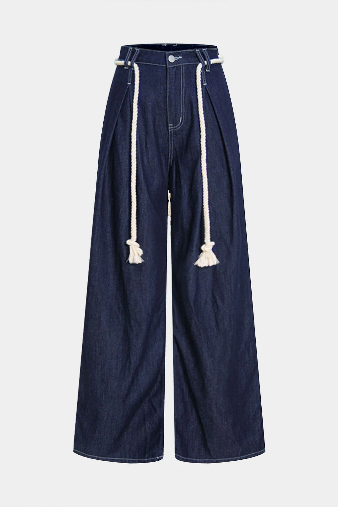 Denim Tie Front Ruched Straight Leg Jeans - Image 2