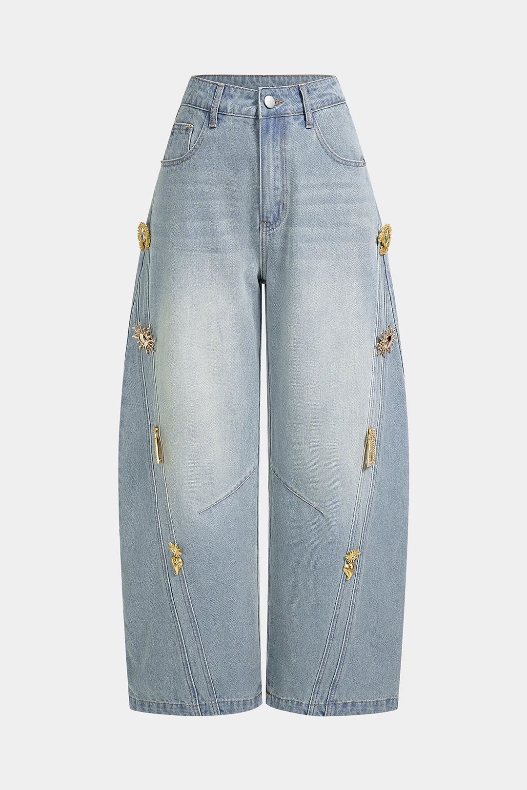 Denim Metallic Decor Wide Leg Jeans - Image 5