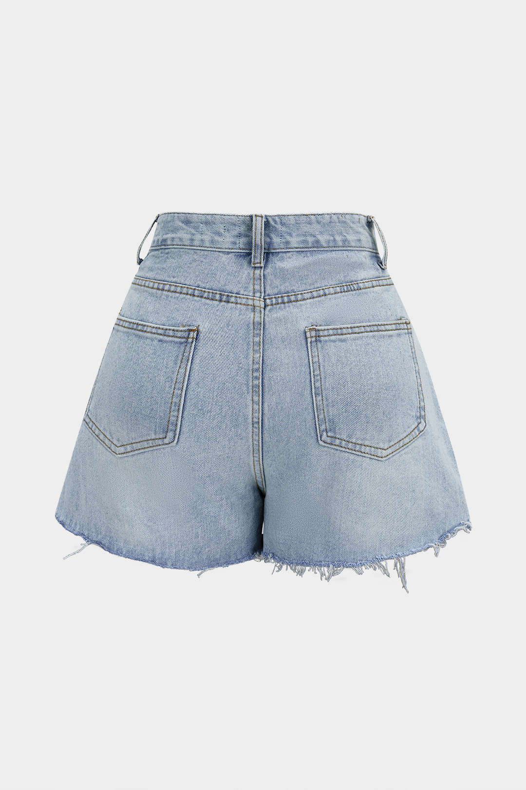 Denim Patchwork Lace Asymmetrical Frayed Shorts - Image 2