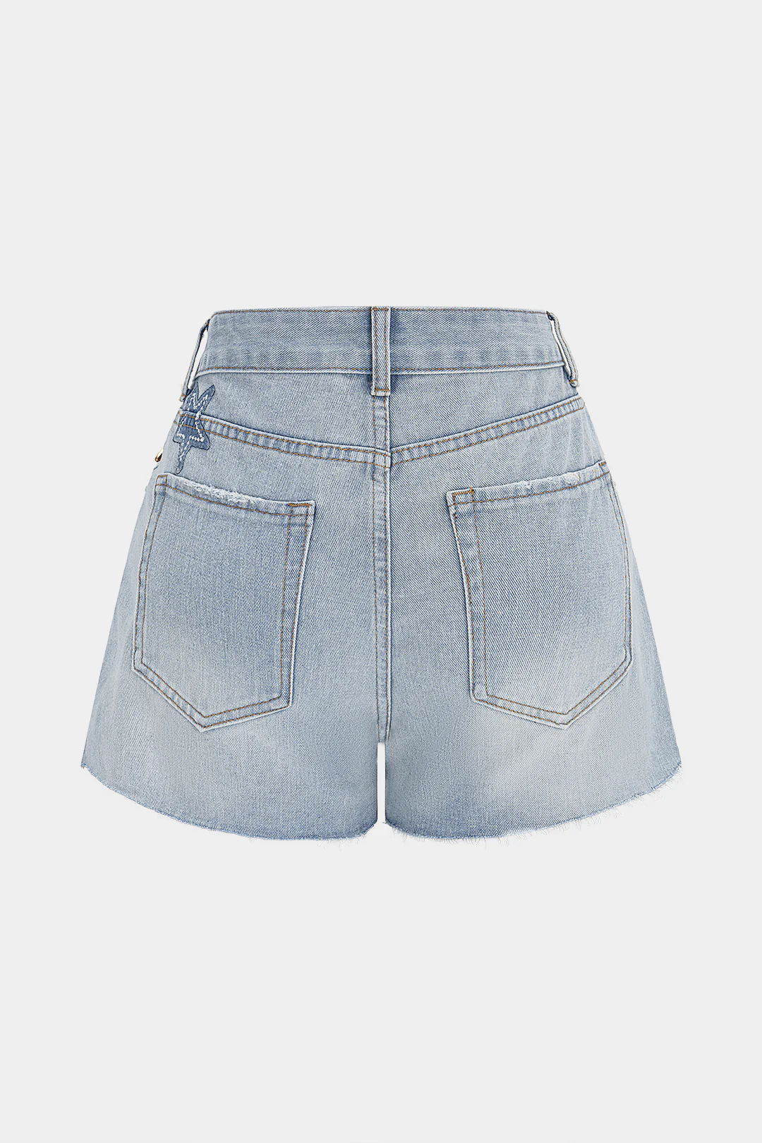 Denim Metallic Starfish Decor Frayed Wide Leg Shorts - Image 2