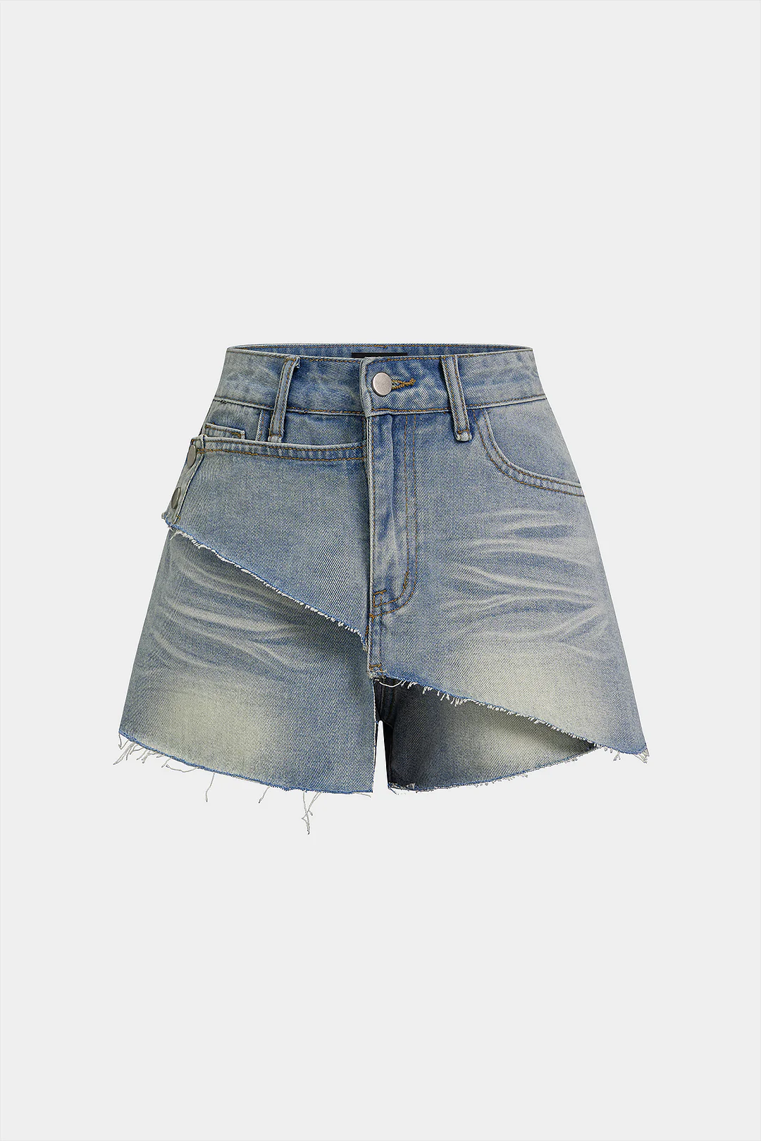 Denim Asymmetrical Frayed Shorts