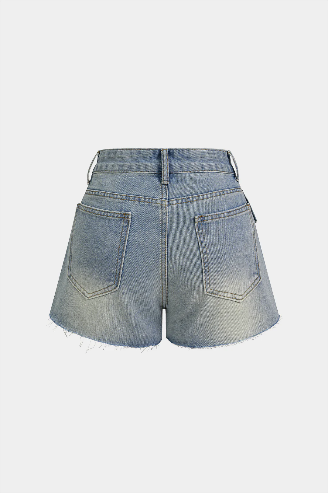 Denim Asymmetrical Frayed Shorts - Image 2