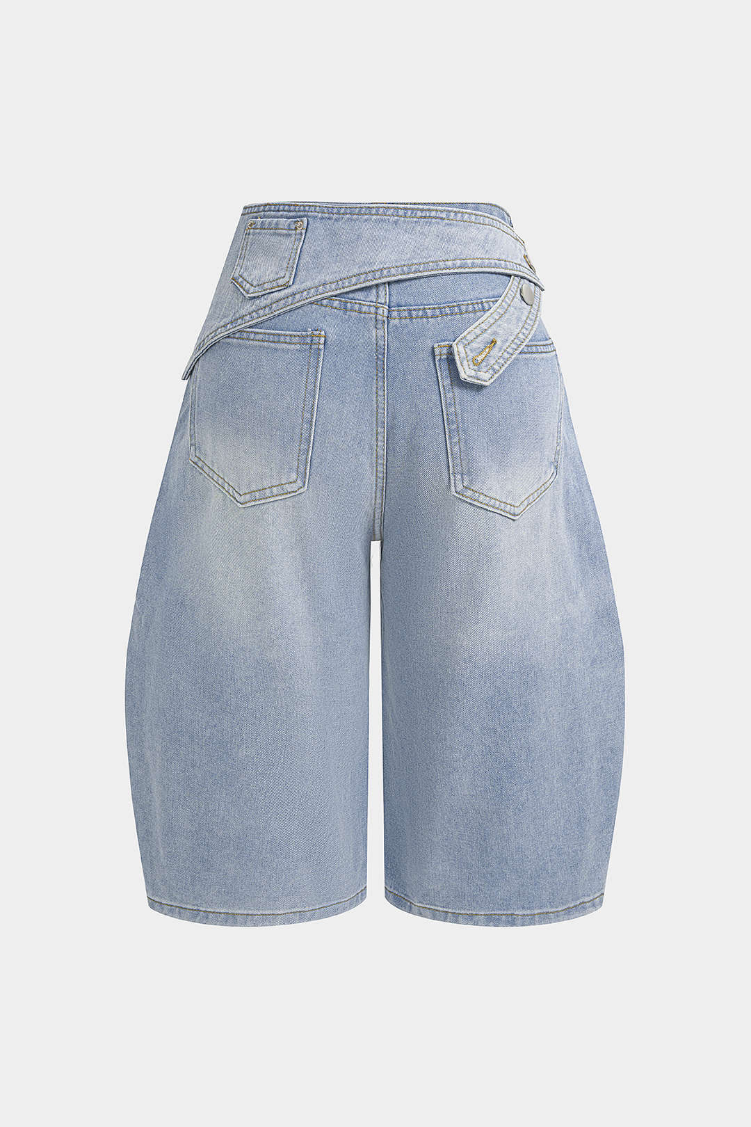 Denim Asymmetrical High Waist Wide Leg Shorts - Image 2