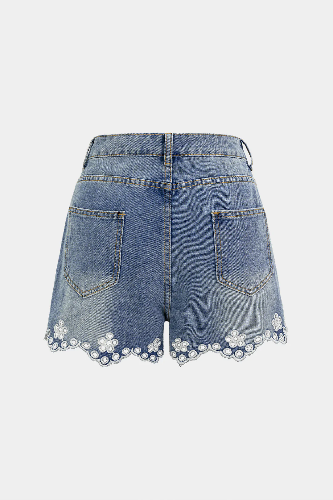 Denim Embroidery Hollow Out Wide Leg Shorts - Image 2