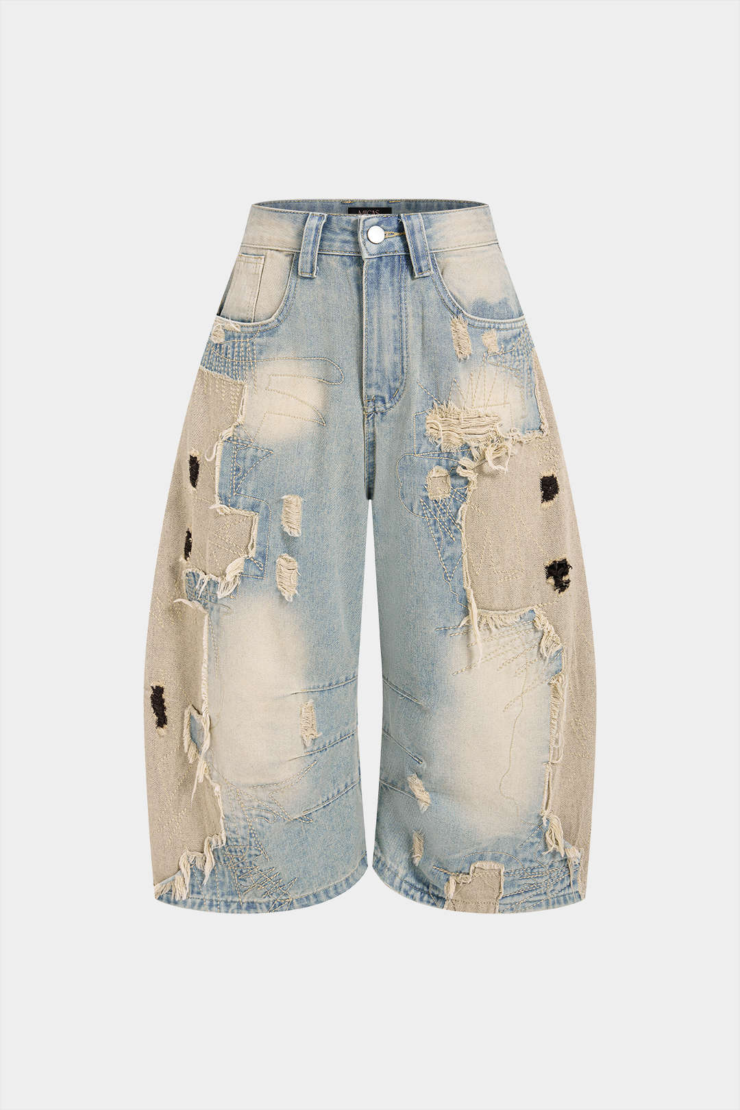 Denim Asymmetrical Frayed Seamdetail High Waist Shorts