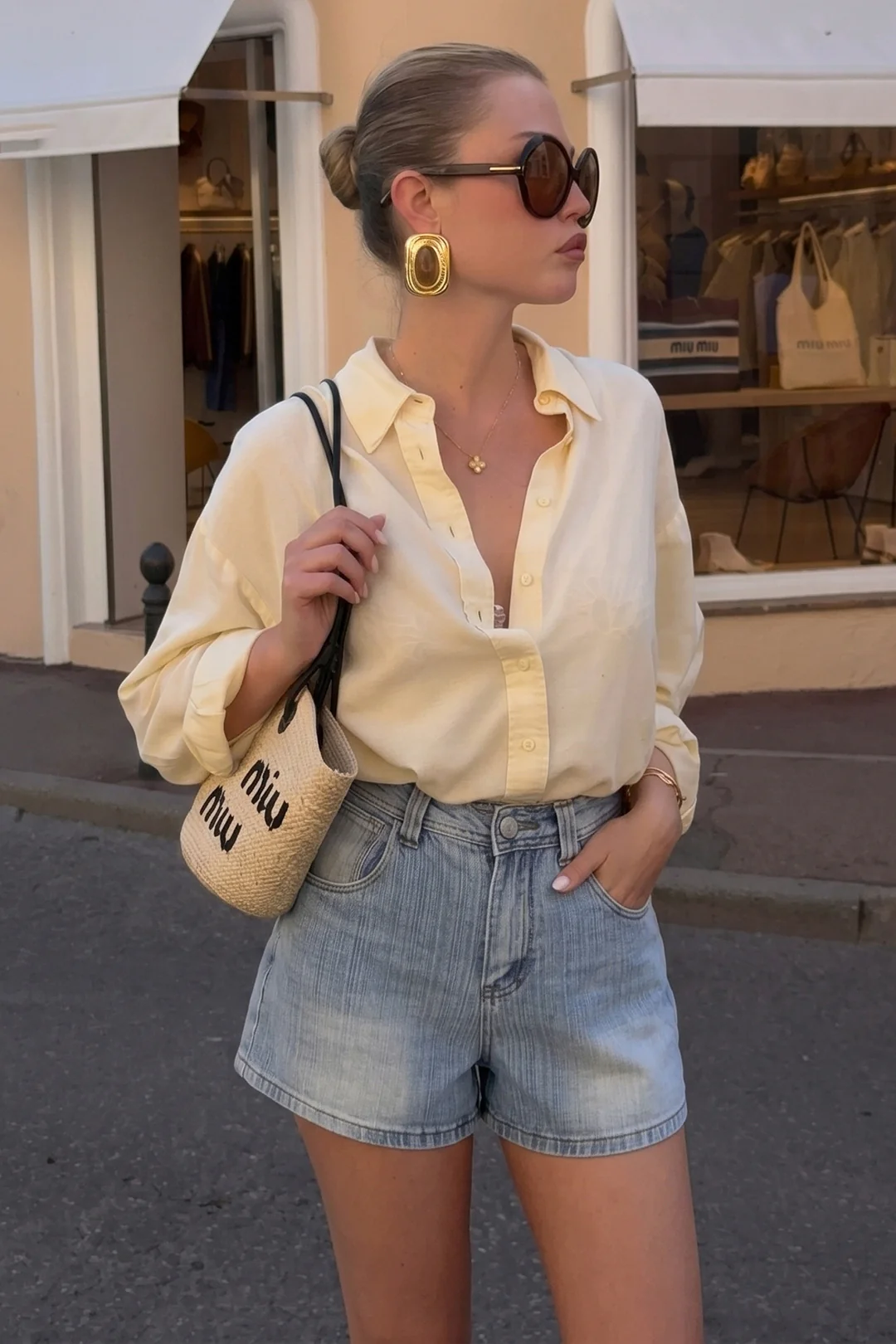 Denim High Waist Wide Leg Shorts