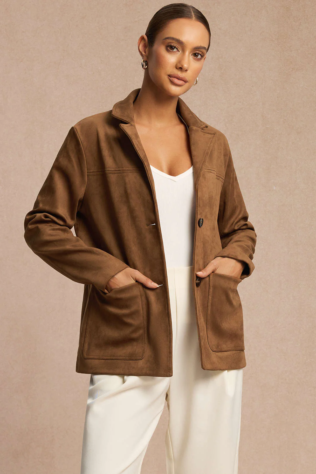 Suede Notched Lapel Blazer
