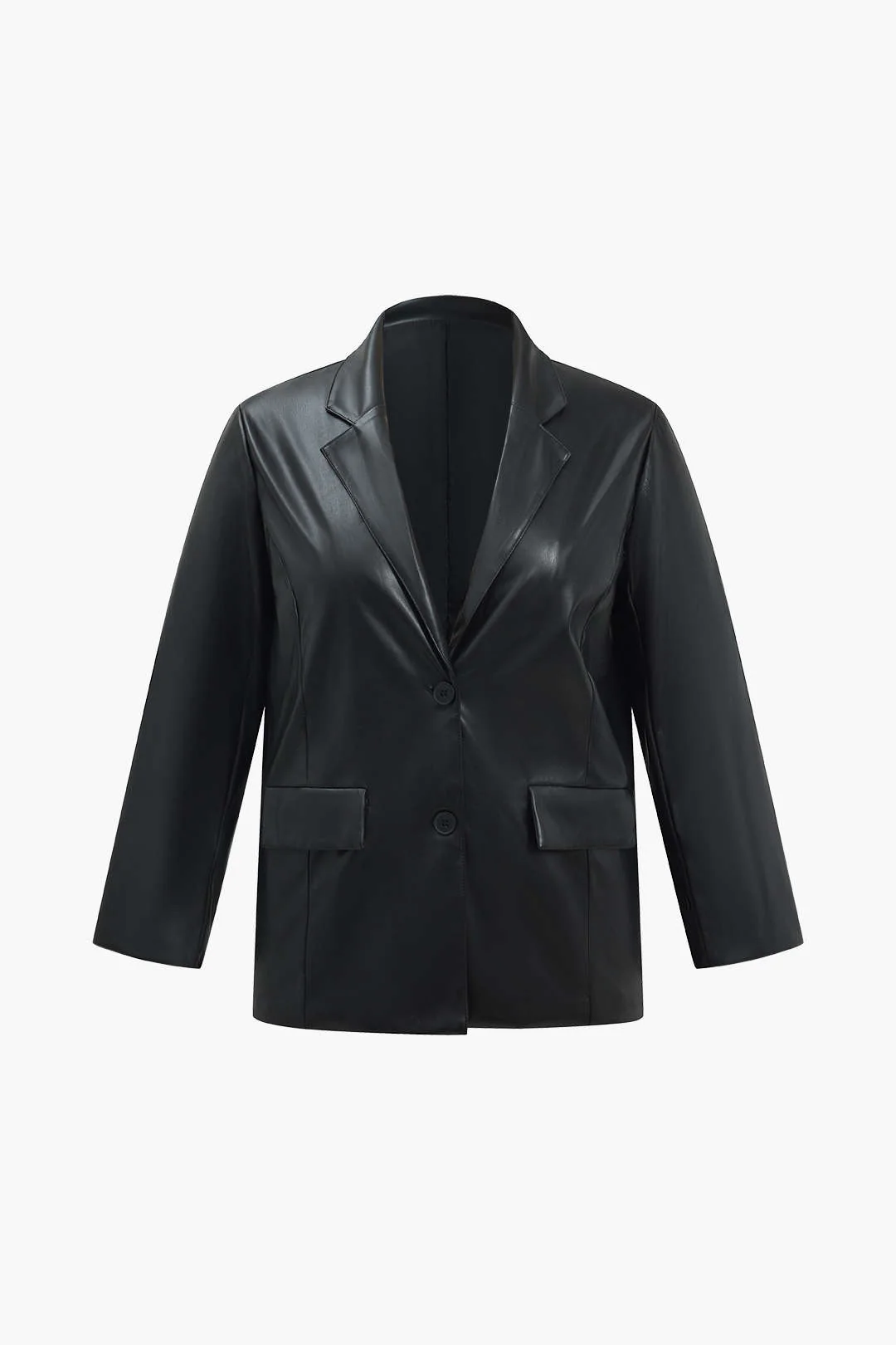 Plus Size Solid Pu Leather Jacket