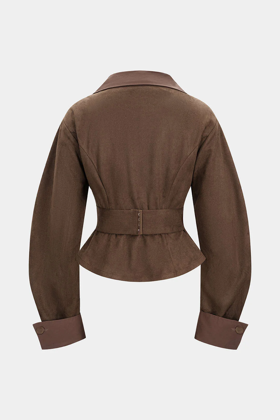 Suede Patchwork Notched Lapel Button Jacket - Image 2