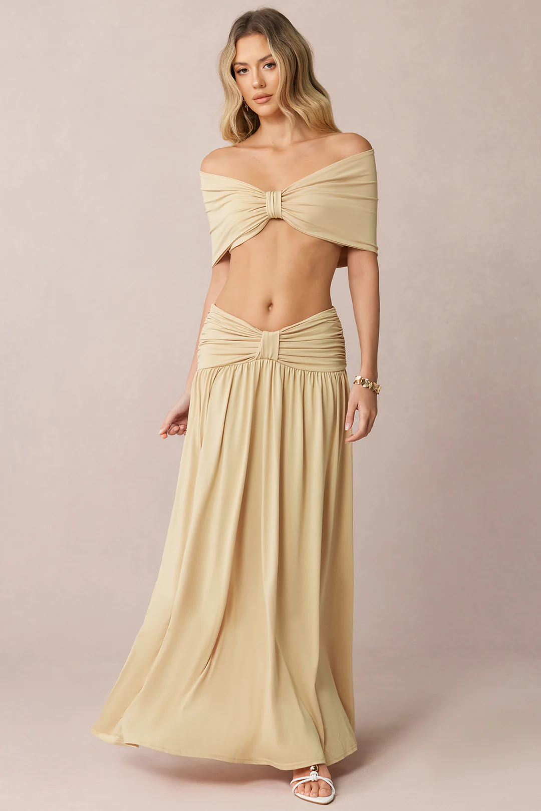 Ruched Off-Shoulde Top And Skirt Set